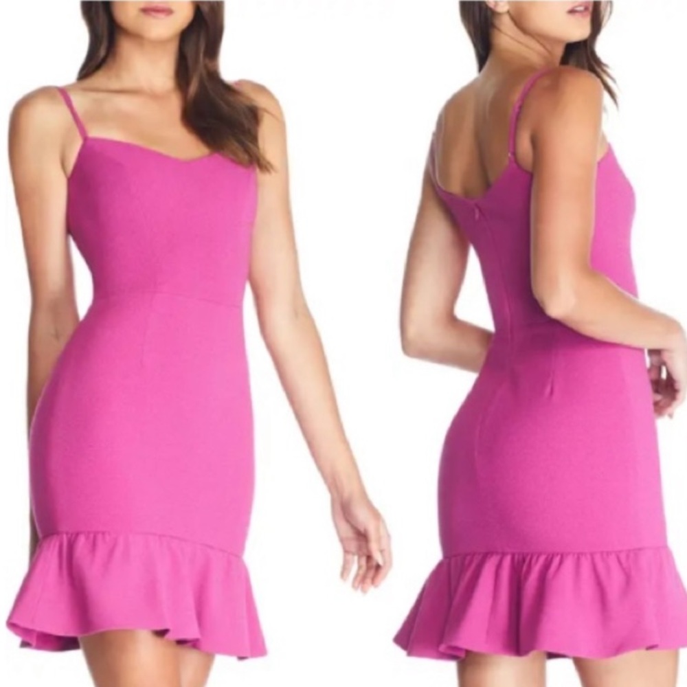 Dress the Population Mira Ruffle Hem‎ Hibiscus Pink Dress XS